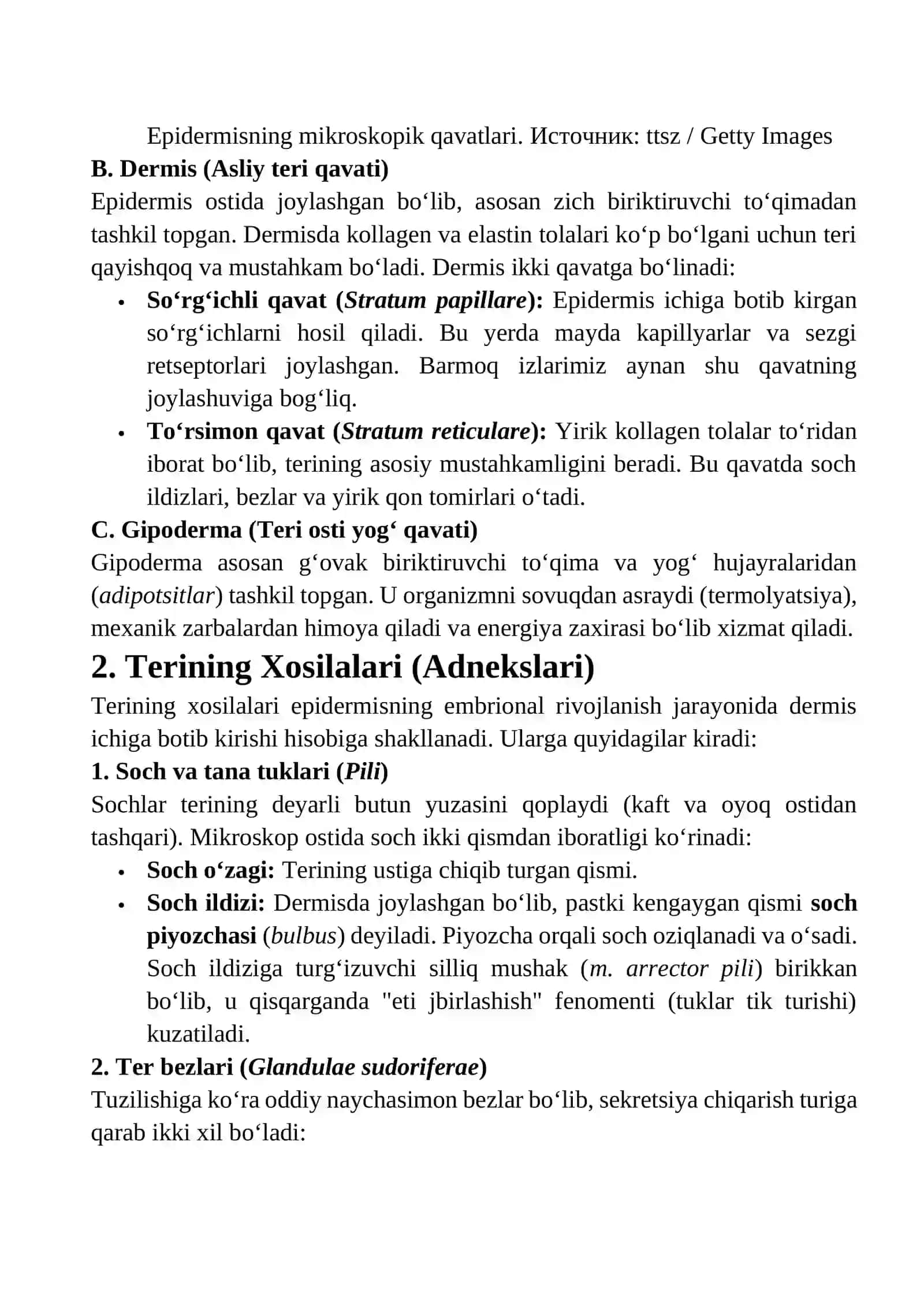 Teri va uning xosilalari va mikraskopik korinishi 2