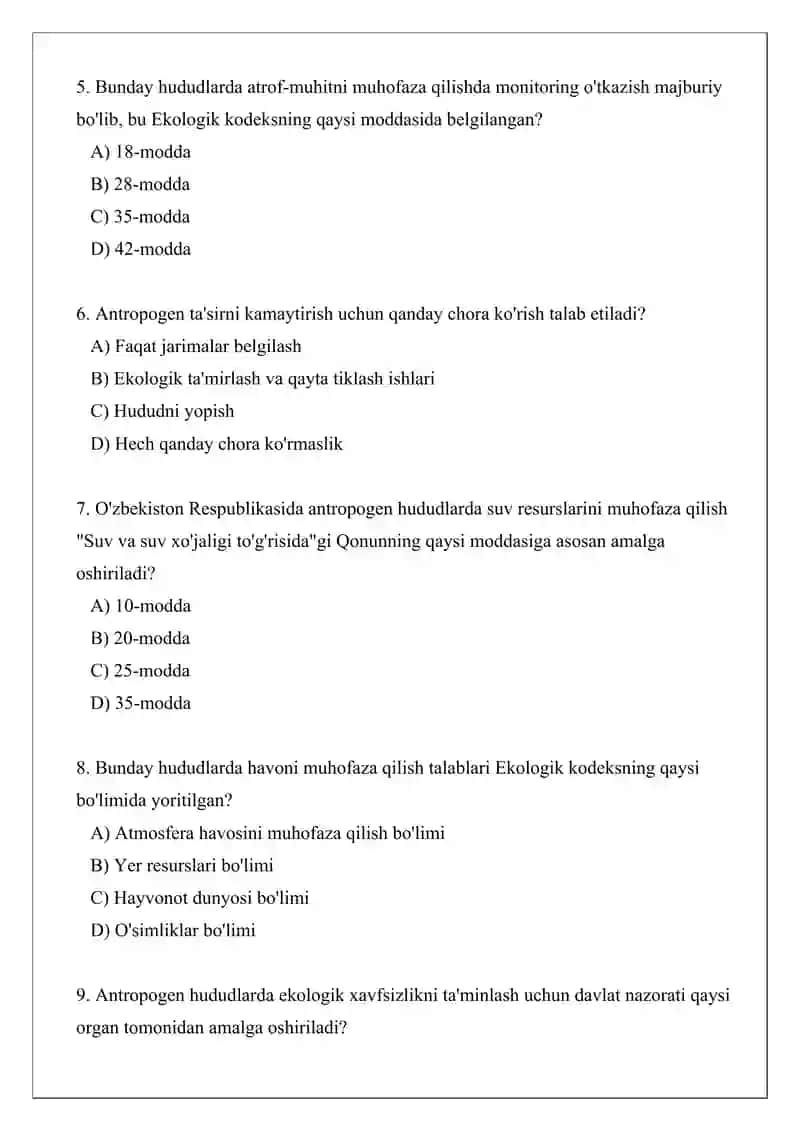 Antropogen hudud tushunchasi va bunday hududlarda atrof-muhitni muhofaza qilish talablari 2