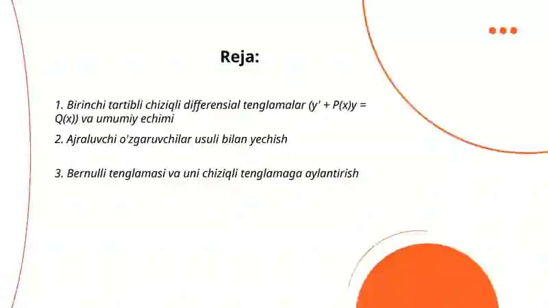 Birinchi tartibli differensial tenglamalarni yechish 2