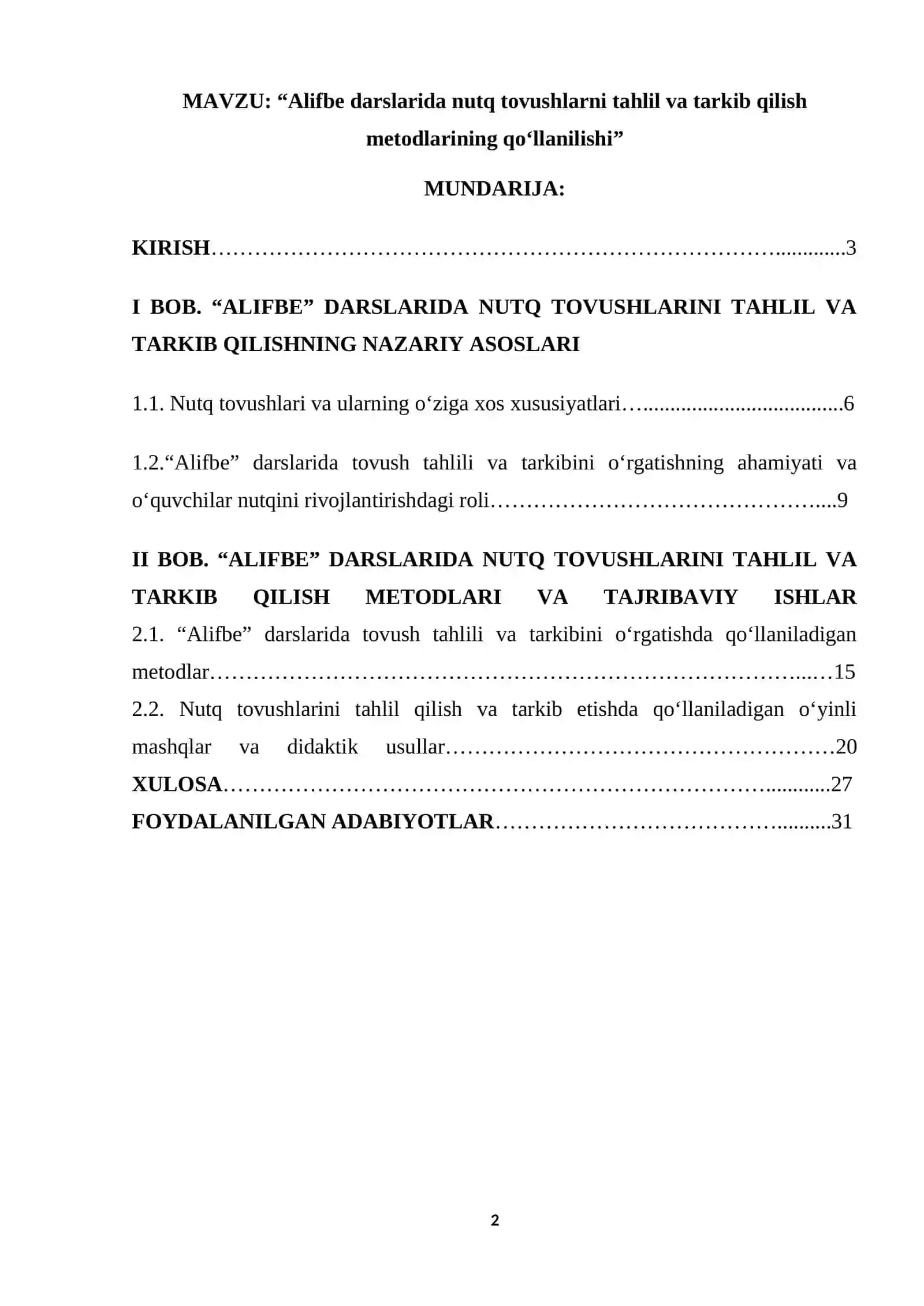Alifbe darslarida nutq tovushlarni tahlil va tarkib qilish metodlarining qo'llanilishi 2