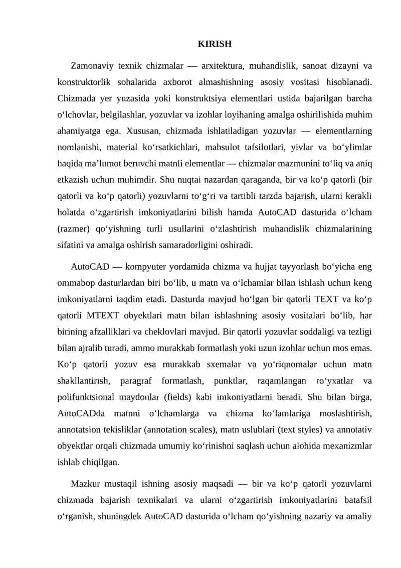 AutoCAD dasturida oʻlcham qoʻyish imkoniyatlari 2