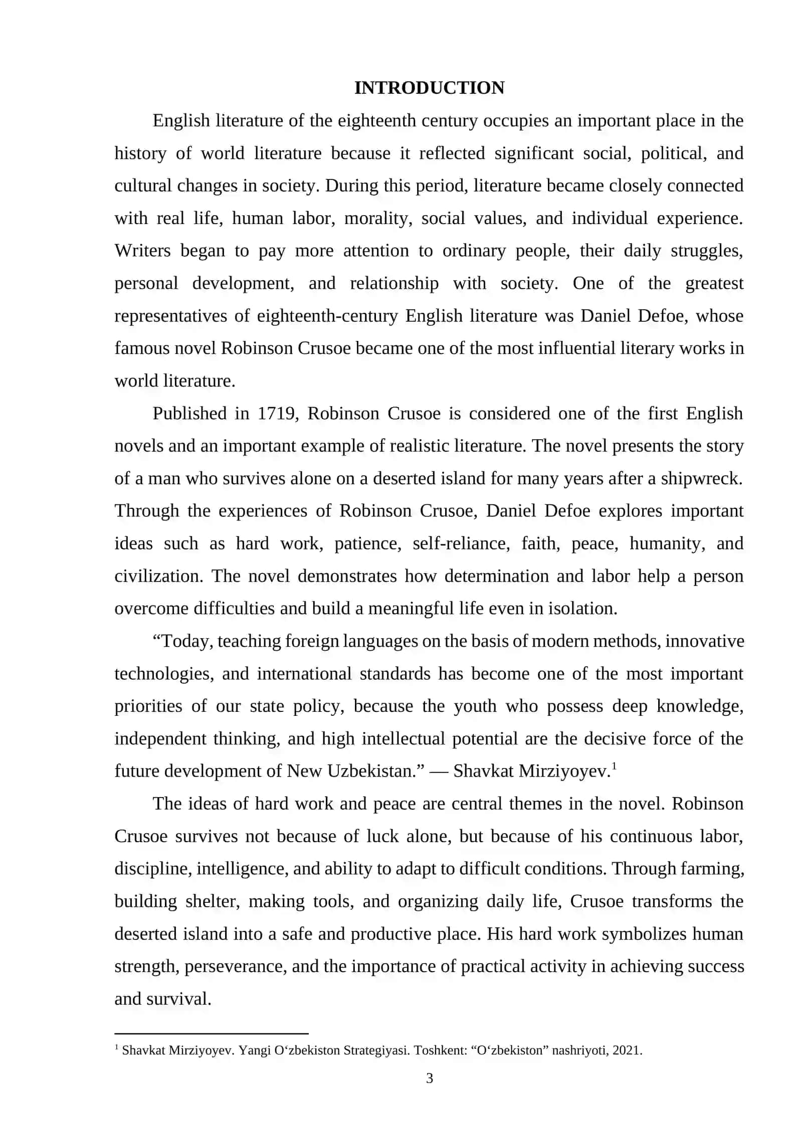 THE ARTISTIC ANALYSIS OF THE IDEAS OF HARD WORK AND PEACE IN DANIEL DEFOE`S ROBINSON CRUSOE 2