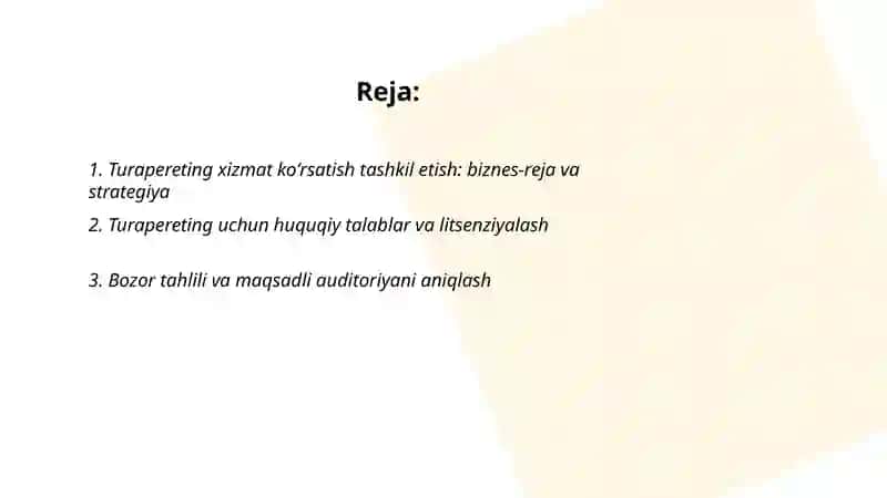 Turapereting xizmat koʻrsatish tashkil etish 2