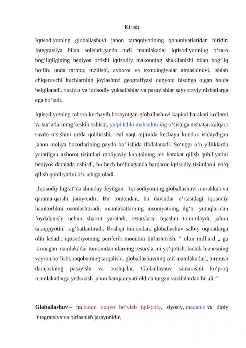 Globalizatsiya jarayonlarining investitsiyani rivojlantirishga ta’siri 2