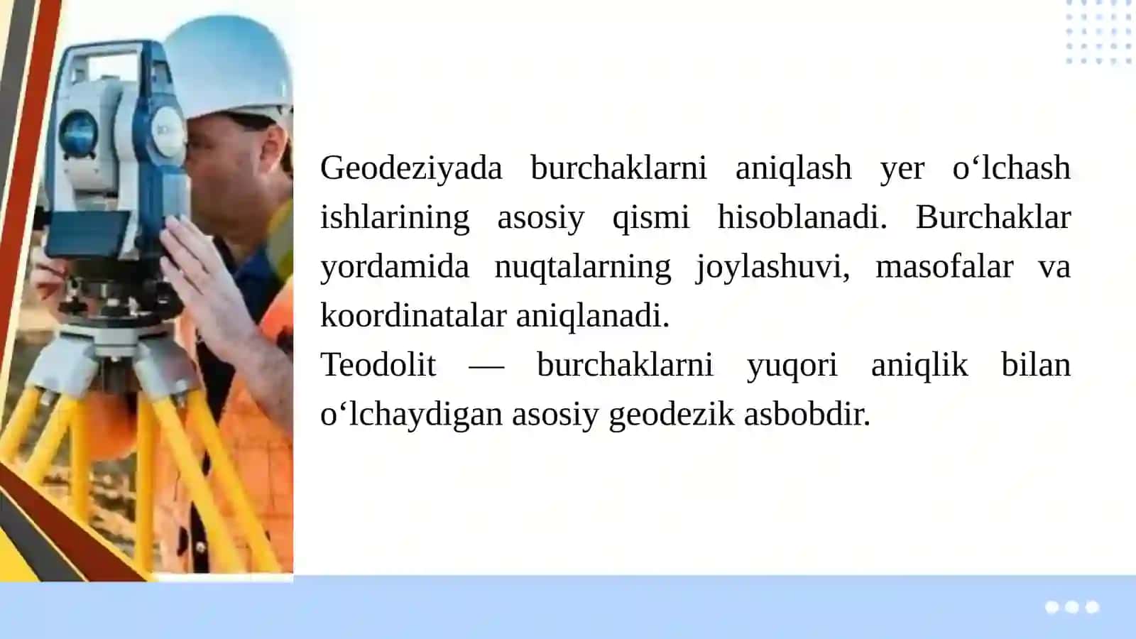 Burchak o'lchash usullari.Teodolitni tekshirish va sozlash 2