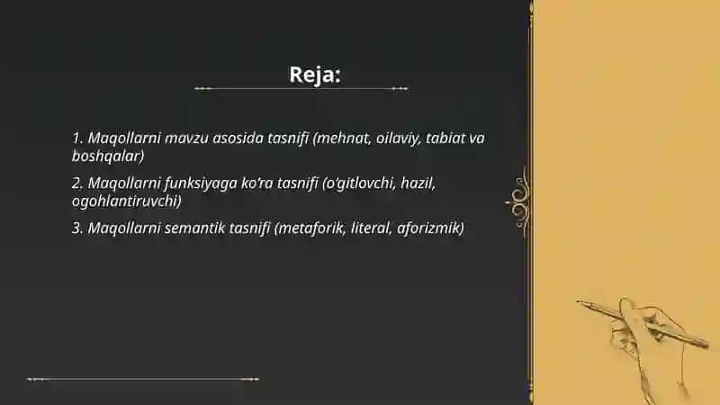 Xalq maqollar tasnifi 2