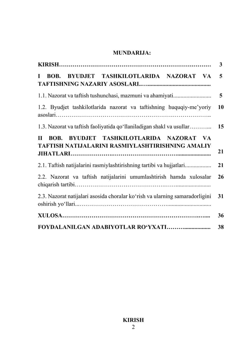 Byudjet tashkilotlarida nazorat va taftish natijalarini rasmiylashtirish tartibi 2