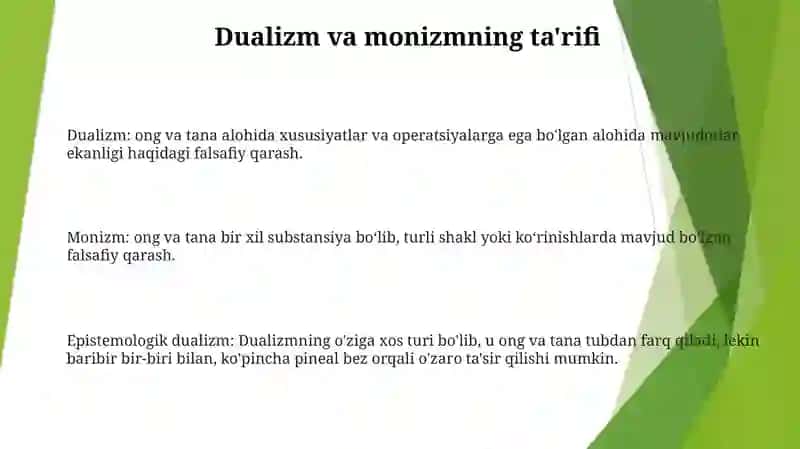 Insonni Tushunish Dualizim Va Monizm Nuqati Nazardan Yondashuv 2