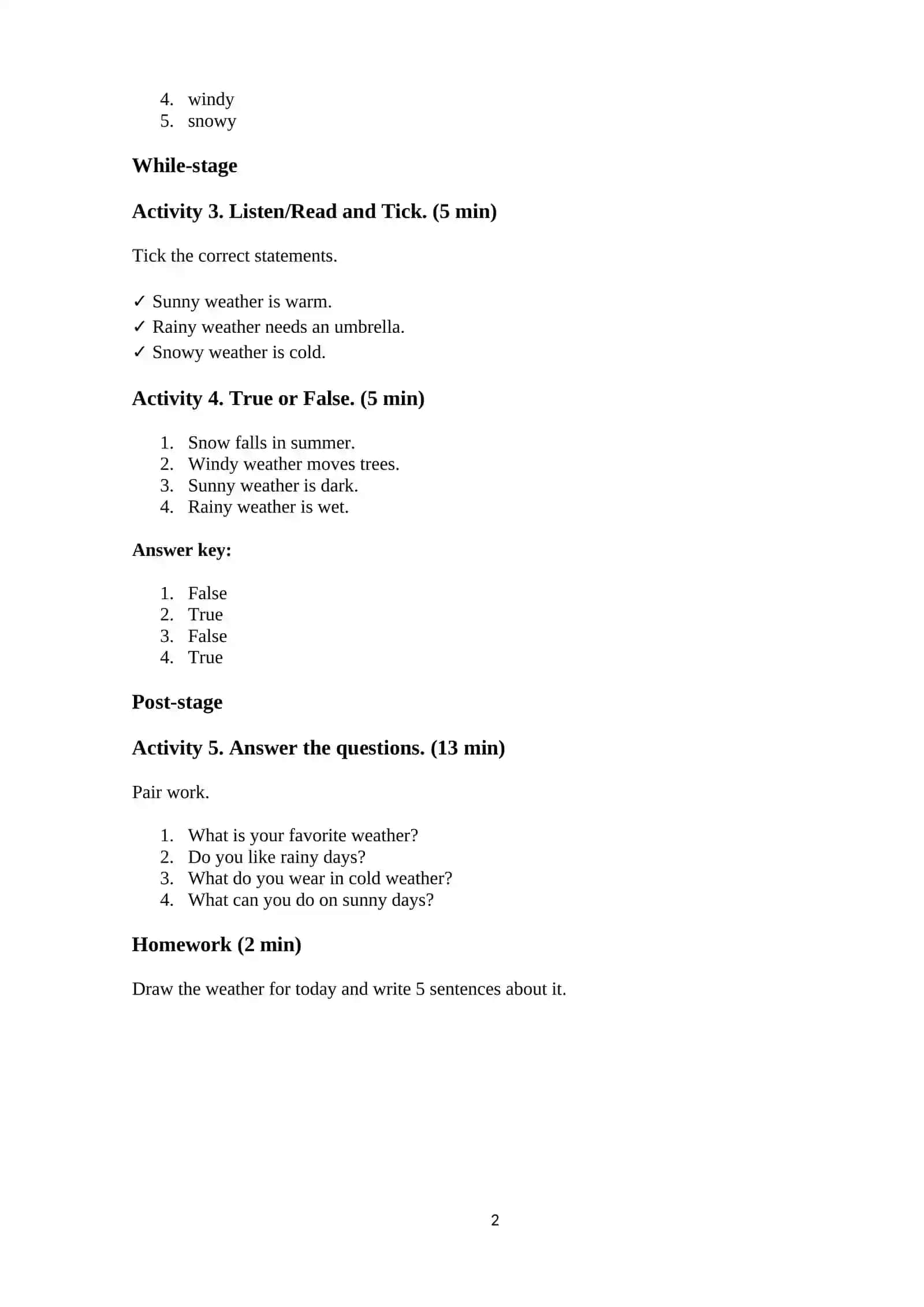 Lesson Plan: What Is the Weather Like Today? (Elementary) 2