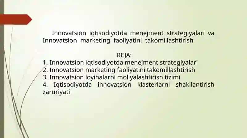 Innovatsion iqtisodiyot fanidan bajarilgan mustaqil ishi 2