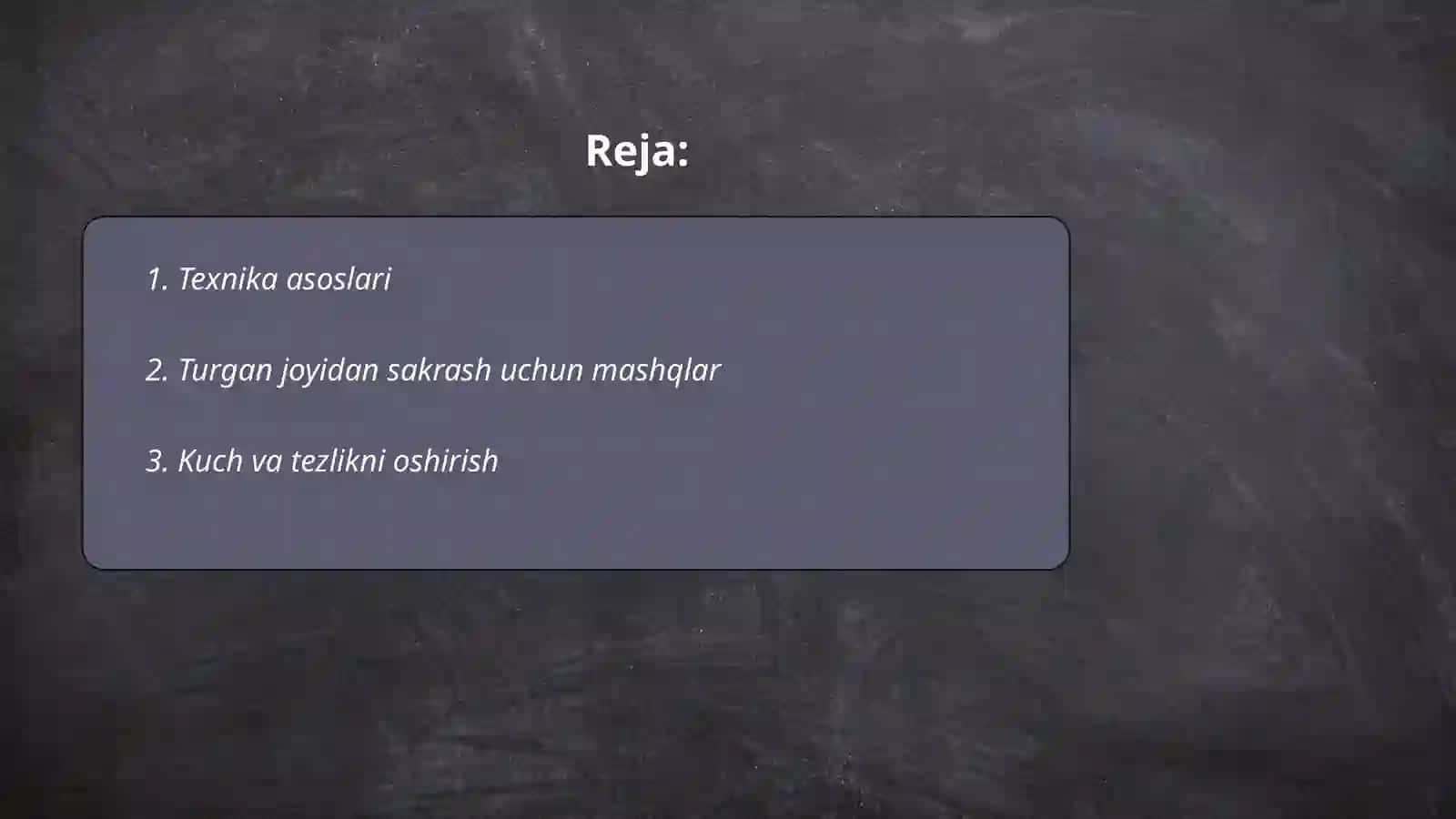 Turgan joyidan uzunlikga sakrash texnikasi 2