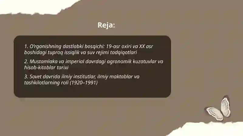 Oʻzbekiston tuproqlarining issiqlik va suv rejimlarini oʻrganish davrlari va tarixi 2