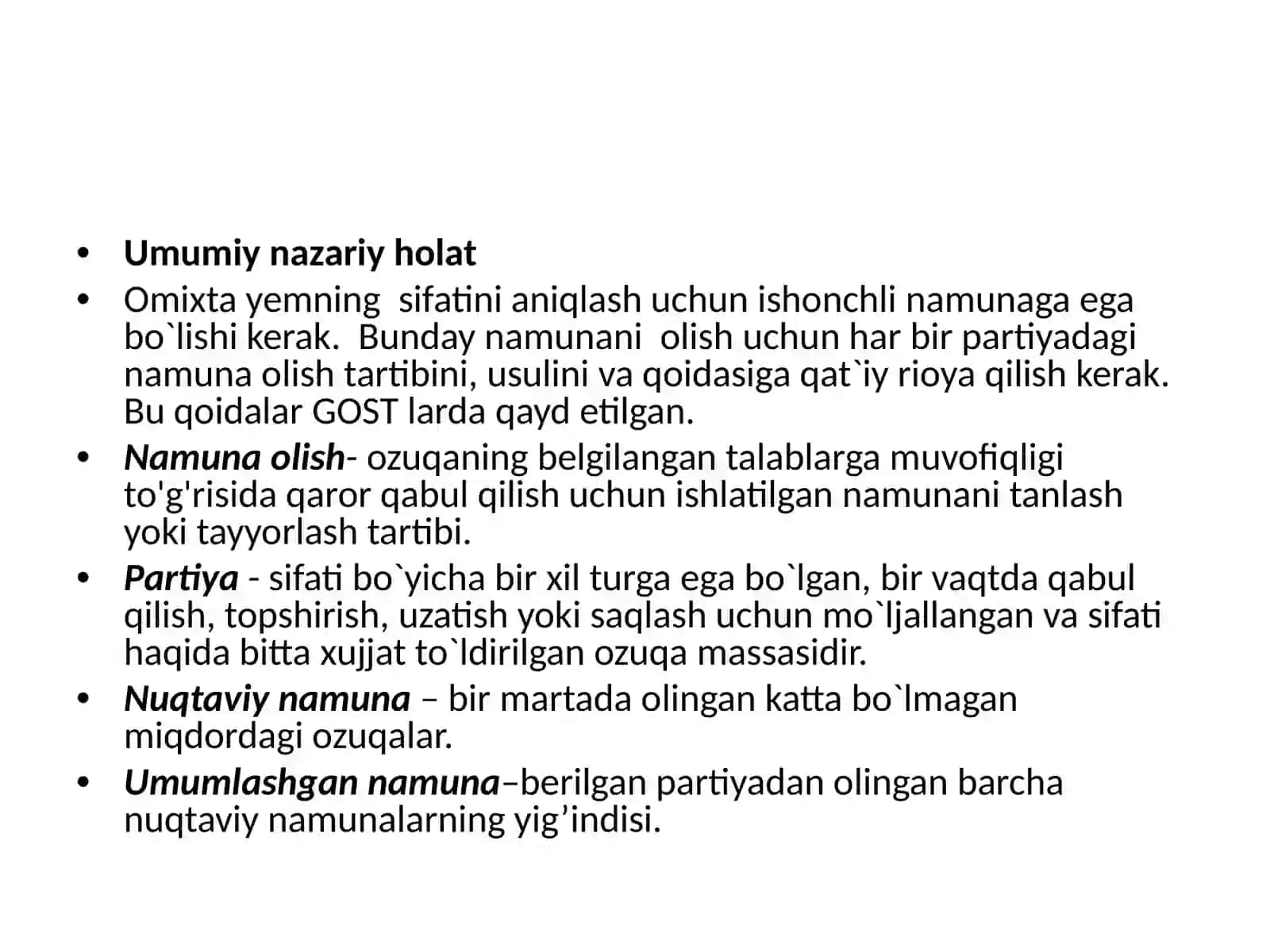 OMIXTA YEM VA OZUQALARNI TAHLIL QILISH UCHUN LABORATORIYA MASHG`ULOTI 2