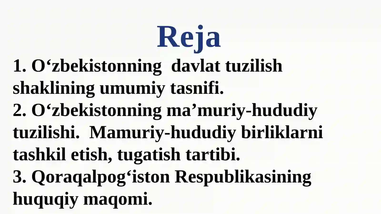 OʻZBEKISTON RESPUBLIKASINING MAʼMURIY-HUDUDIY VA DAVLAT TUZILISHI 2