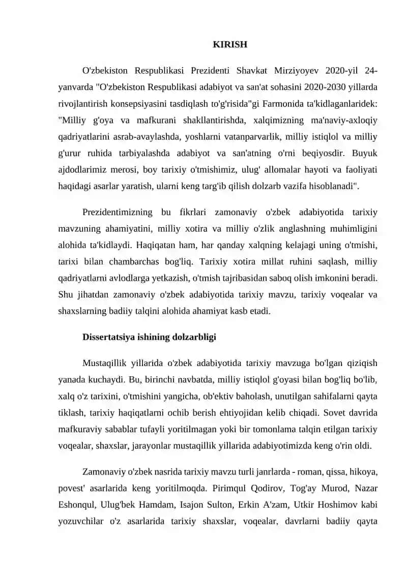 ZAMONAVIY O'ZBEK HIKOYALARIDA TARIXIY VOQEALIK TALQINI (ISAJON SULTON HIKOYALARI MISOLIDA) 2