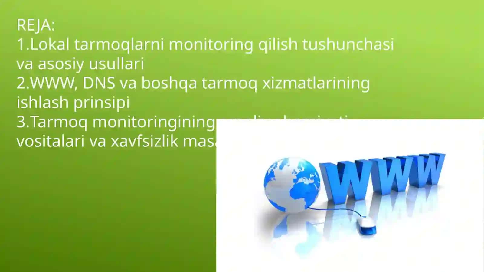 Lokal tarmoqlarni monitoring va tahlil qilish.  WWW, DNS va boshqa xizmatlar 2