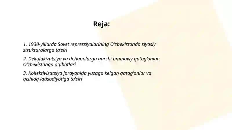 1930-yillarda ommaviy qatag'onlarning avj olishi va uning O'zbekistonga ta'siri 2