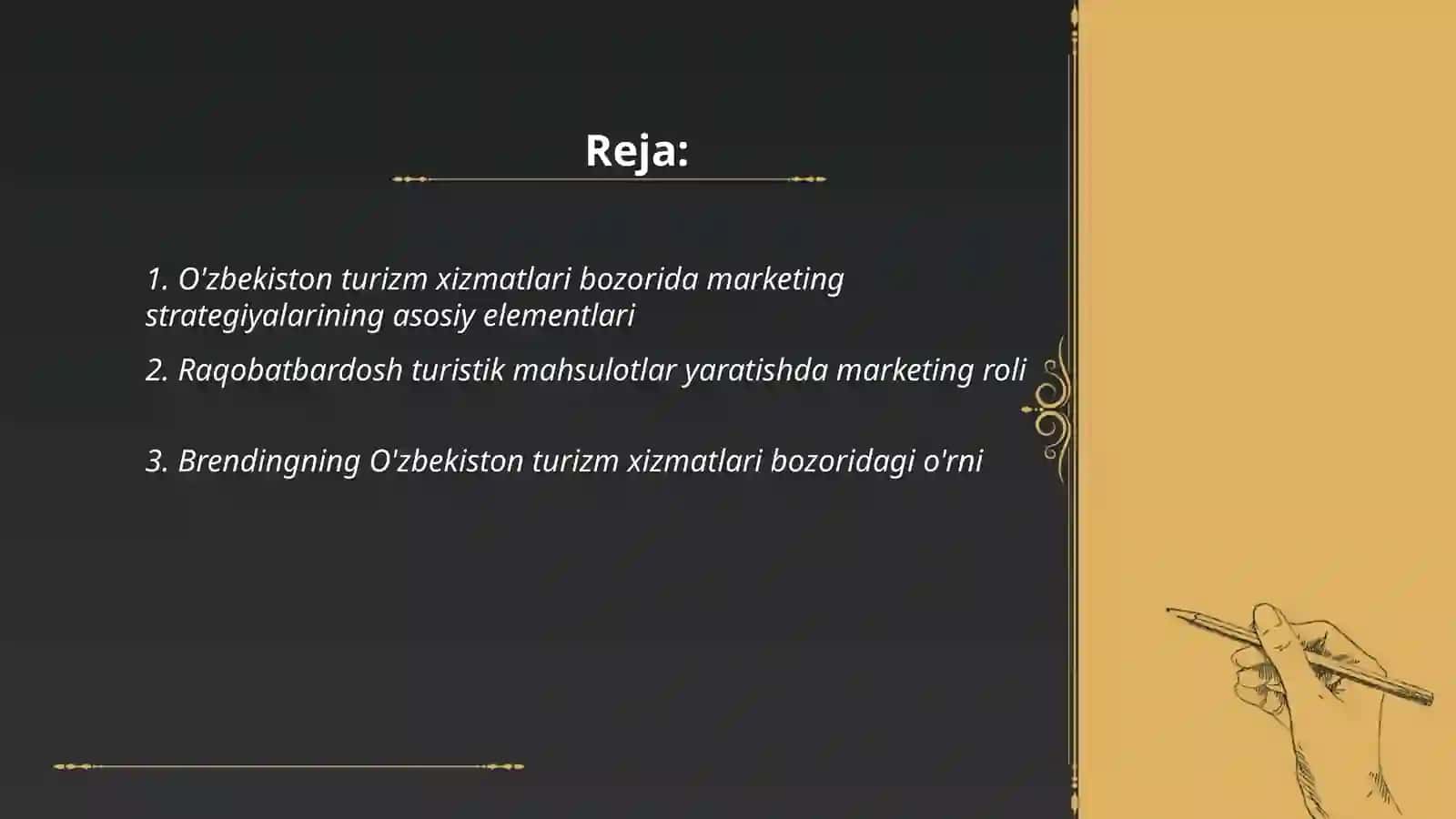 Õzbekiston turizm xizmatlar bozorida marketingdan foydalanish va samarali rivojlantirsh shartlari 2