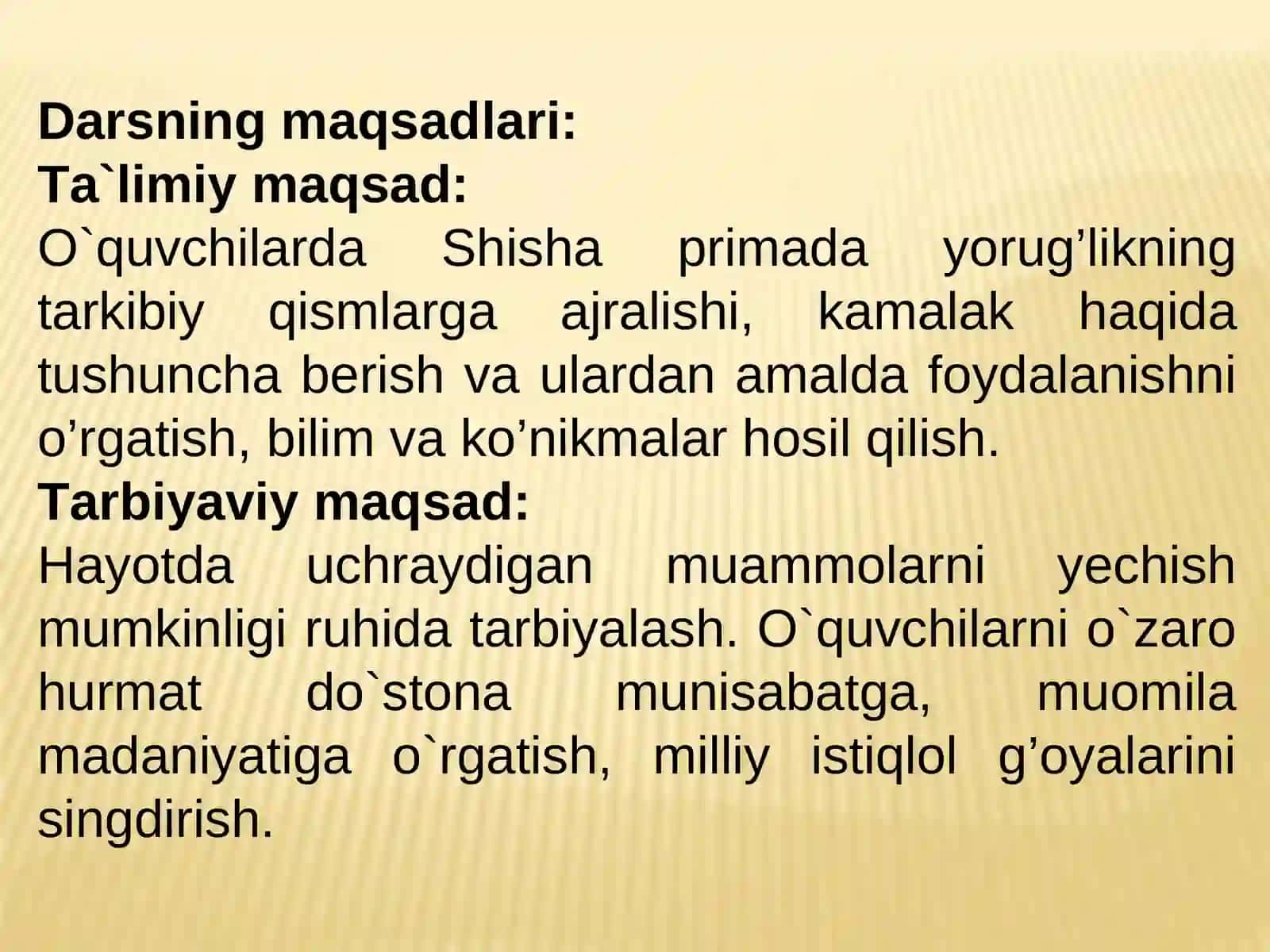 Shisha primada yorug’likning tarkibiy qismlarga ajralishi kamalak 2