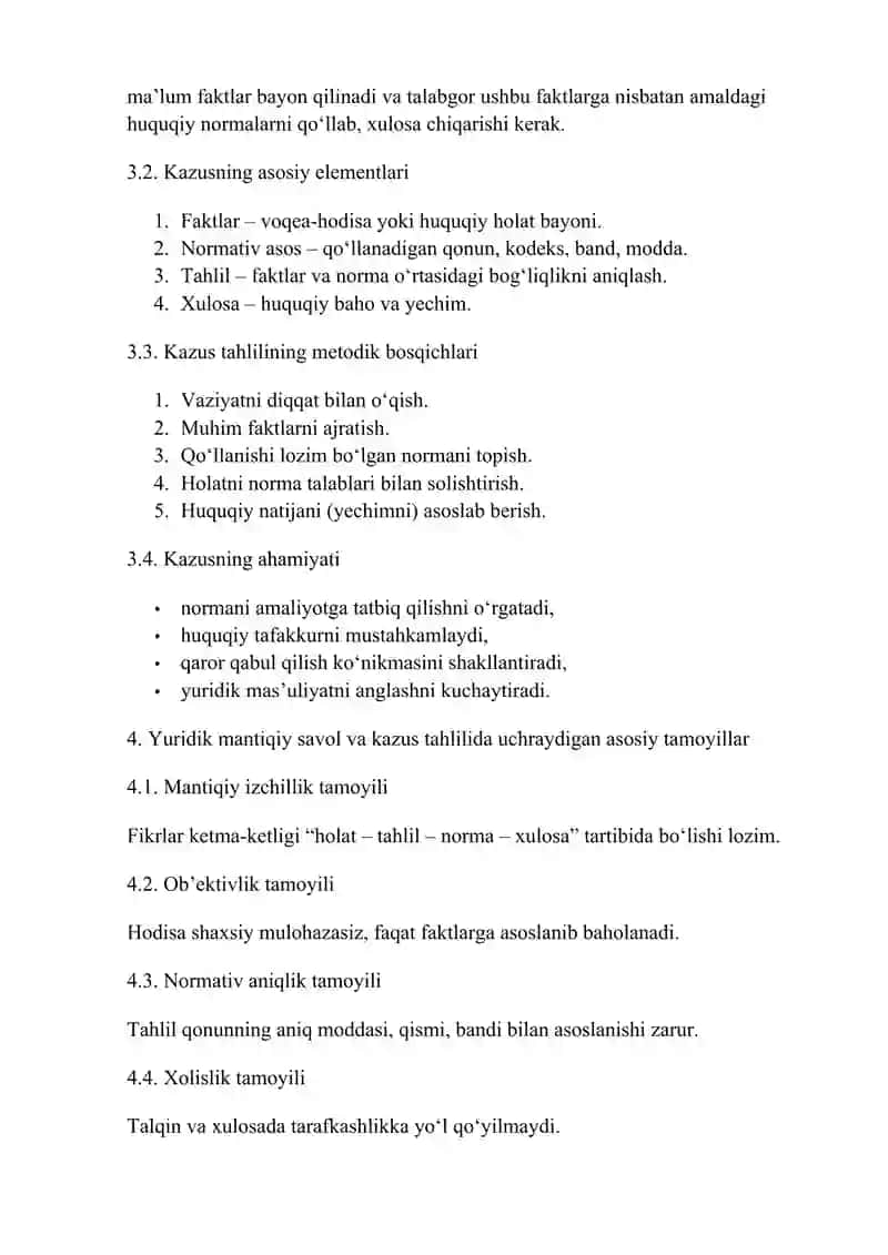 Yuridik mantiqiy savol va kazus bo′yicha tahlilning metodologik asoslari 2