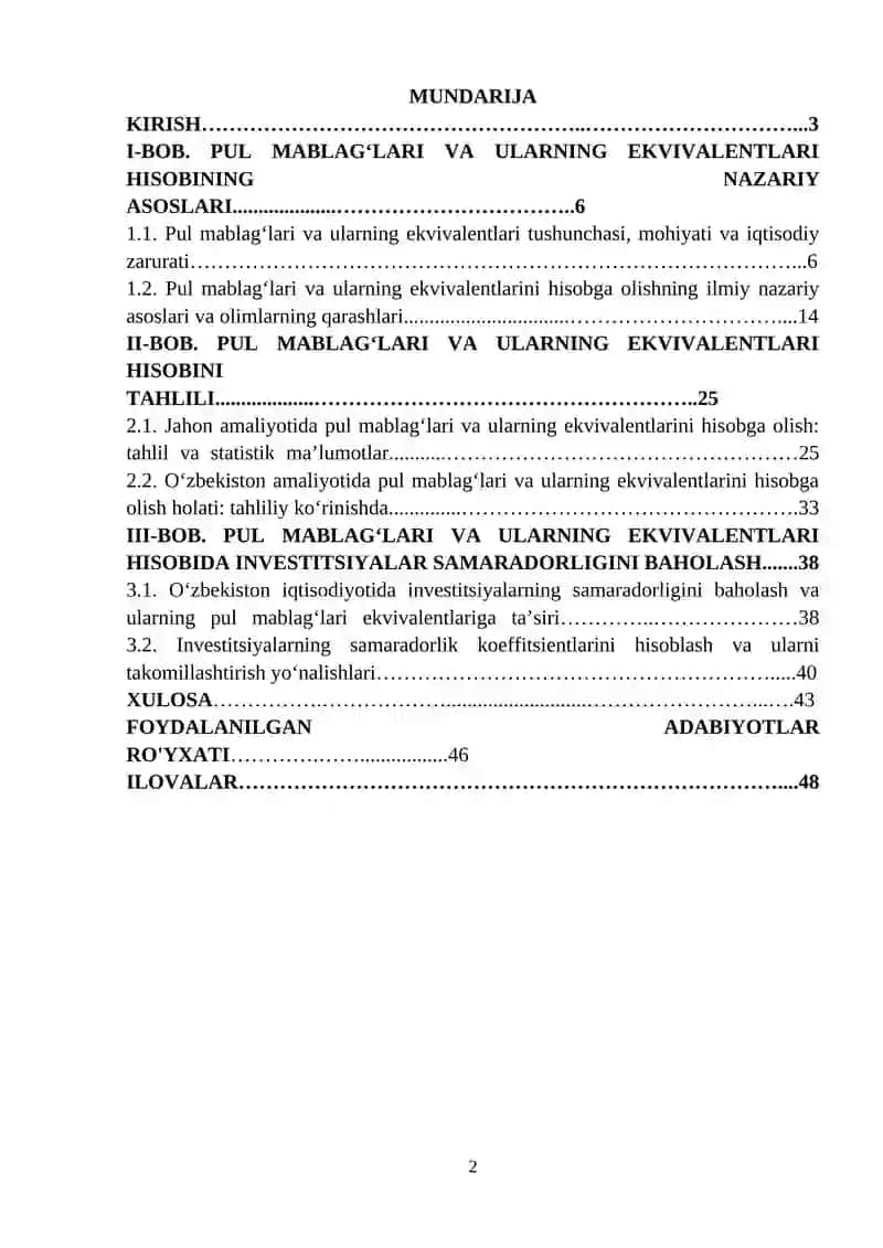 PUL MABLAG‘LARI VA ULARNING EKVIVALENTLARI HISOBINI TAHLILI 2