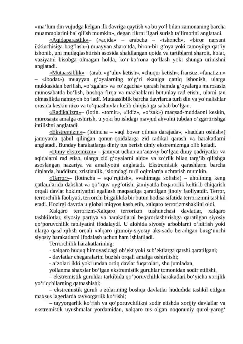 Diniy fanatizm, ekstremizm, fundamentalizm, terrorizmning tarixi va ularning hozirgi davrda xavfsizlikga tahdidi 2