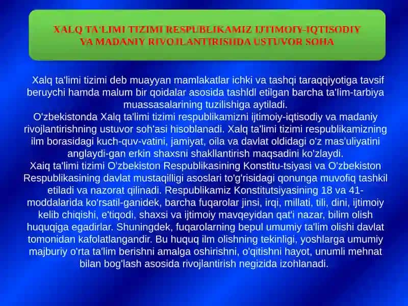 O'zbekiston Respublikasi ta'lim tizimi - Pedagogik kasbi va uning vazifalari 2