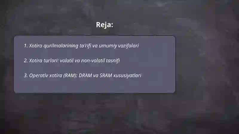Xotira qurilmalari, ularning turlari va vazifalari 2