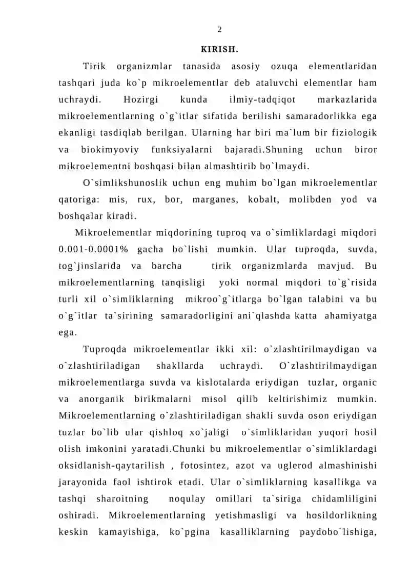 Makkajo’xori o’simligi tarkibidagi hayotiy zarur bo’lgan mikroelementlarining miqdori va taqsimlanishi 2