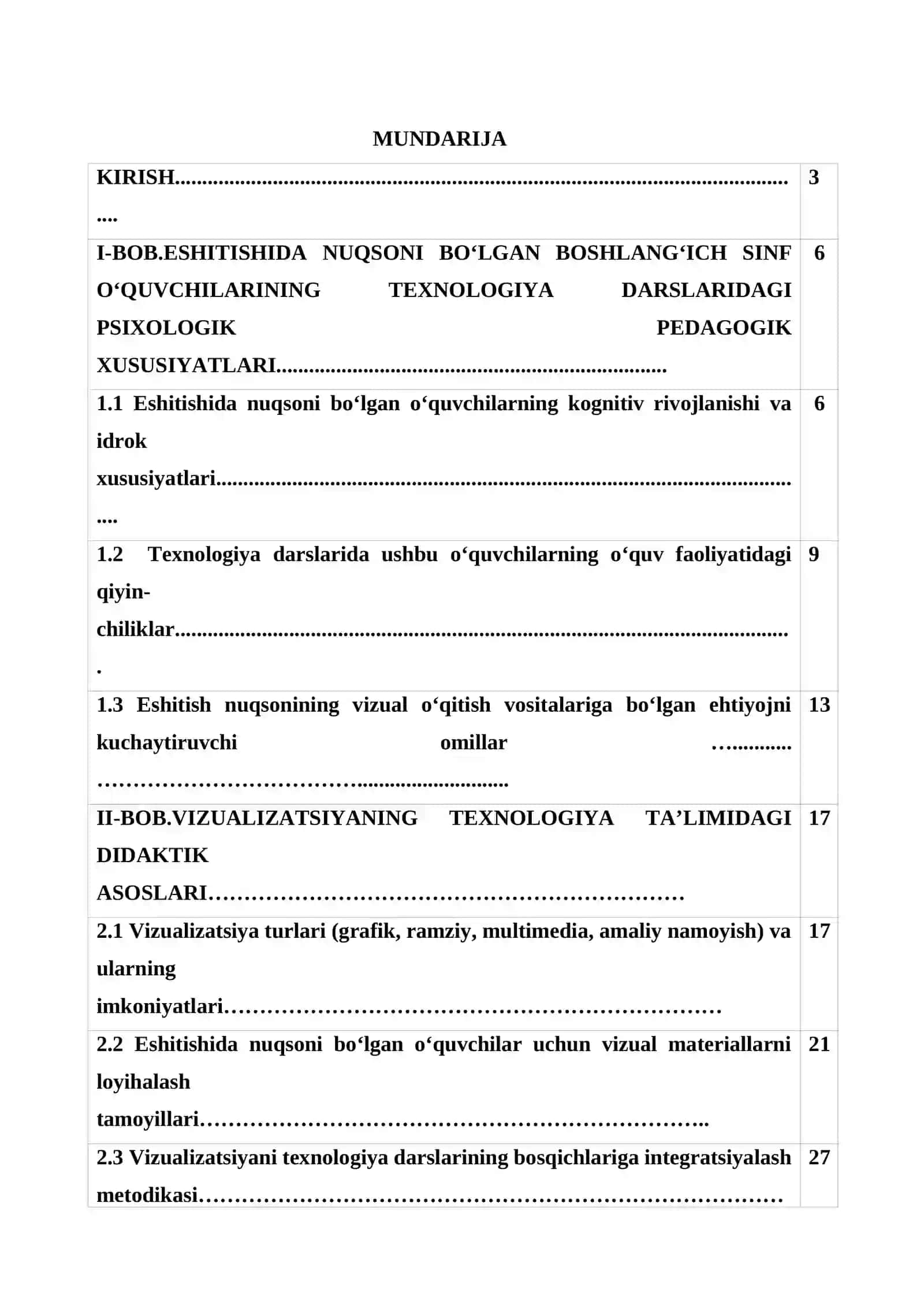 Boshlang'ich sinf eshitishida nuqsoni bo'lgan o'quvchilarda texnologiya darslarida vizualizatsiyaga tayanish — Surdopedagogika BMI (MNPU) 2