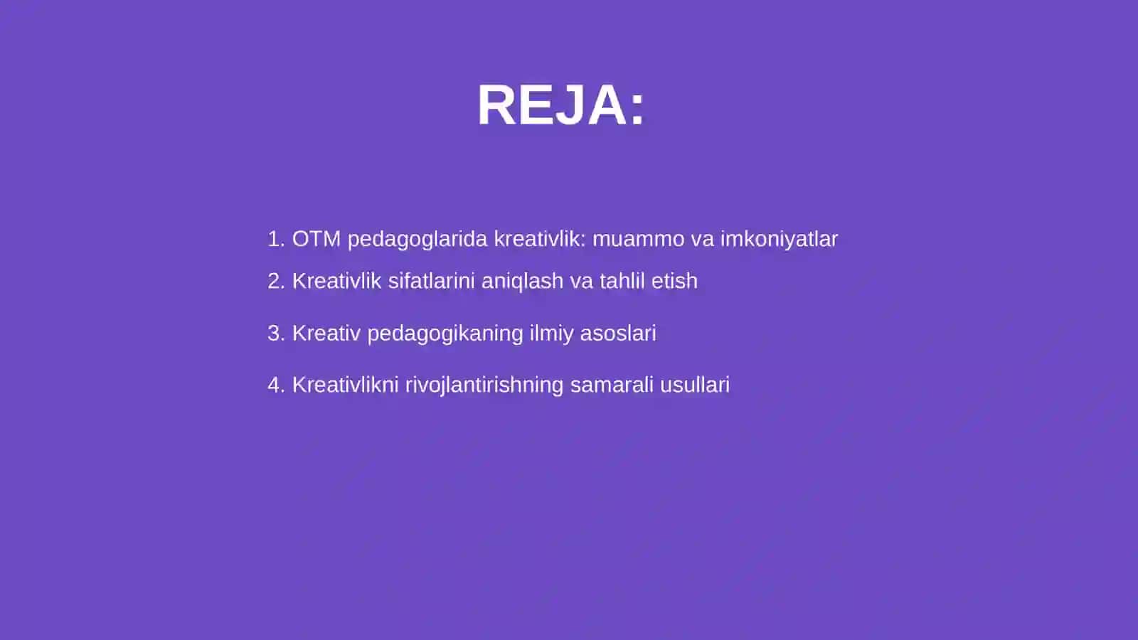 OTM pedagoglarida kreativlik sifatlarini rivojlantirish yõllari 2