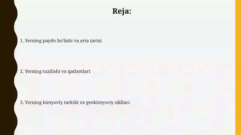 Yerning paydo boʻlishi, tuzilishi va kimyoviy tarkibi 2
