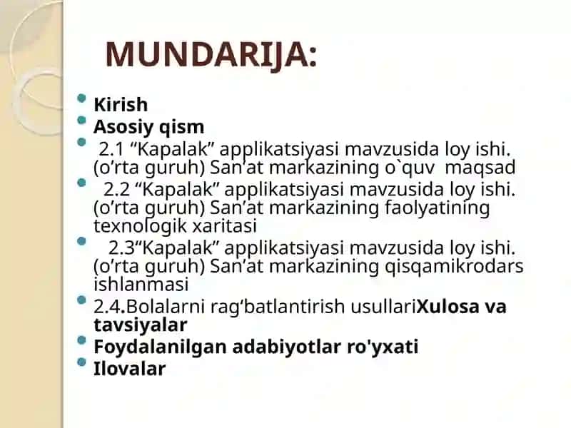 “Kapalak” applikatsiyasi mavzusida loy ishi. (oʼrta guruh) Sanʼat markazi 2