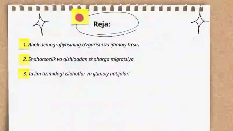 O'zbekizton Respublikasidagi ijtimoiy o'zgarishlar 2