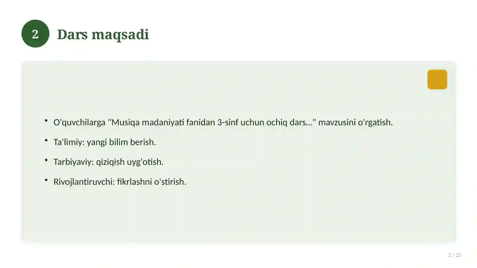 Musiqa madaniyati fanidan 3-sinf uchun ochiq dars ishlanmasi 2