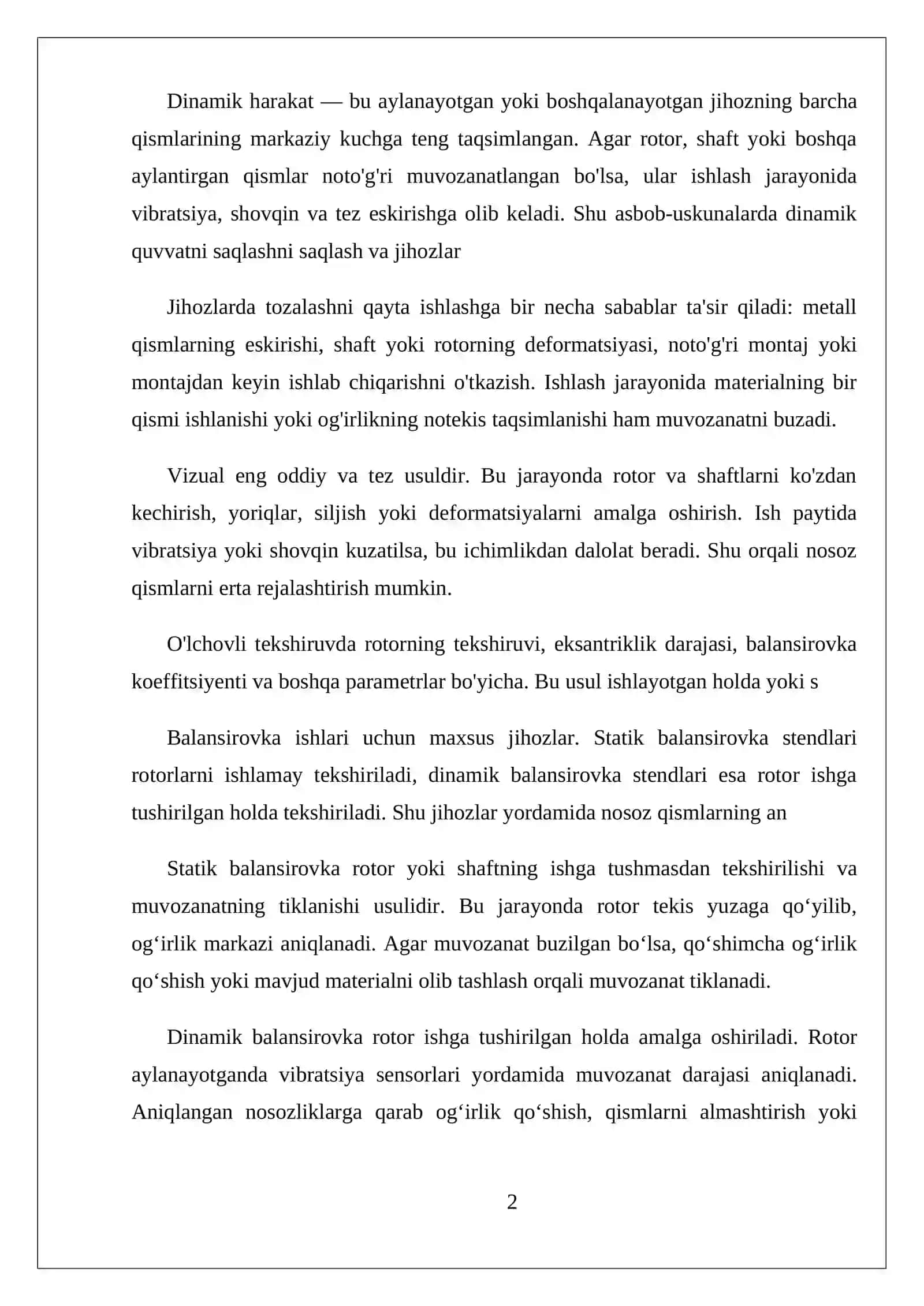 Dinamik muvozanat va jihozlarda dinamik qayta ishlash mexanizmlari 2