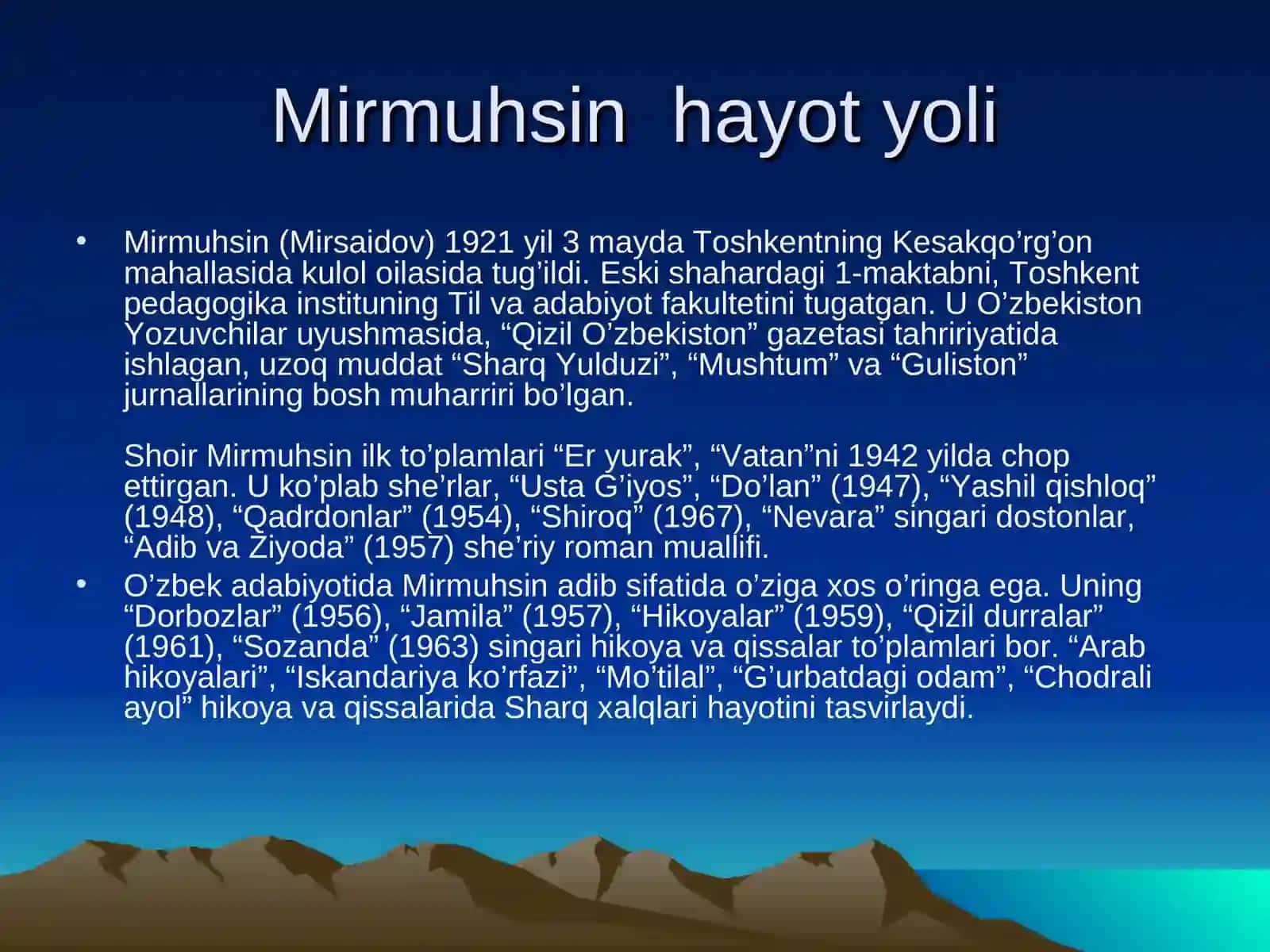 Mirmuhsin hayot yoli 2