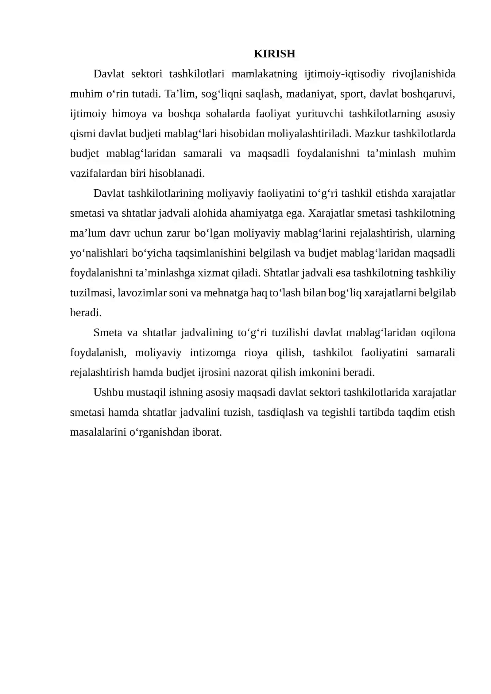 DAVLAT SEKTORI TASHKILOTLARIDA SMETALAR HAMDA SHTATLAR JADVALINI TUZISH, TASDIQLASH VA TAQDIM ETISH TARTIBI 2
