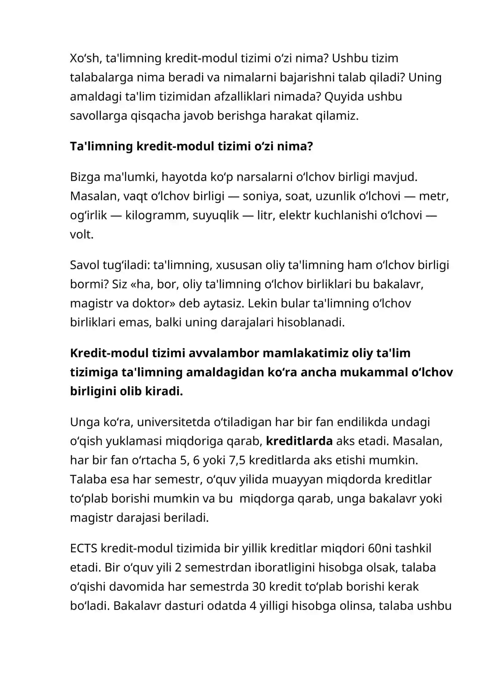 Oliy ta'limda kredit-modul: yangi o‘quv yilida talabalarni nimalar kutmoqda? 2