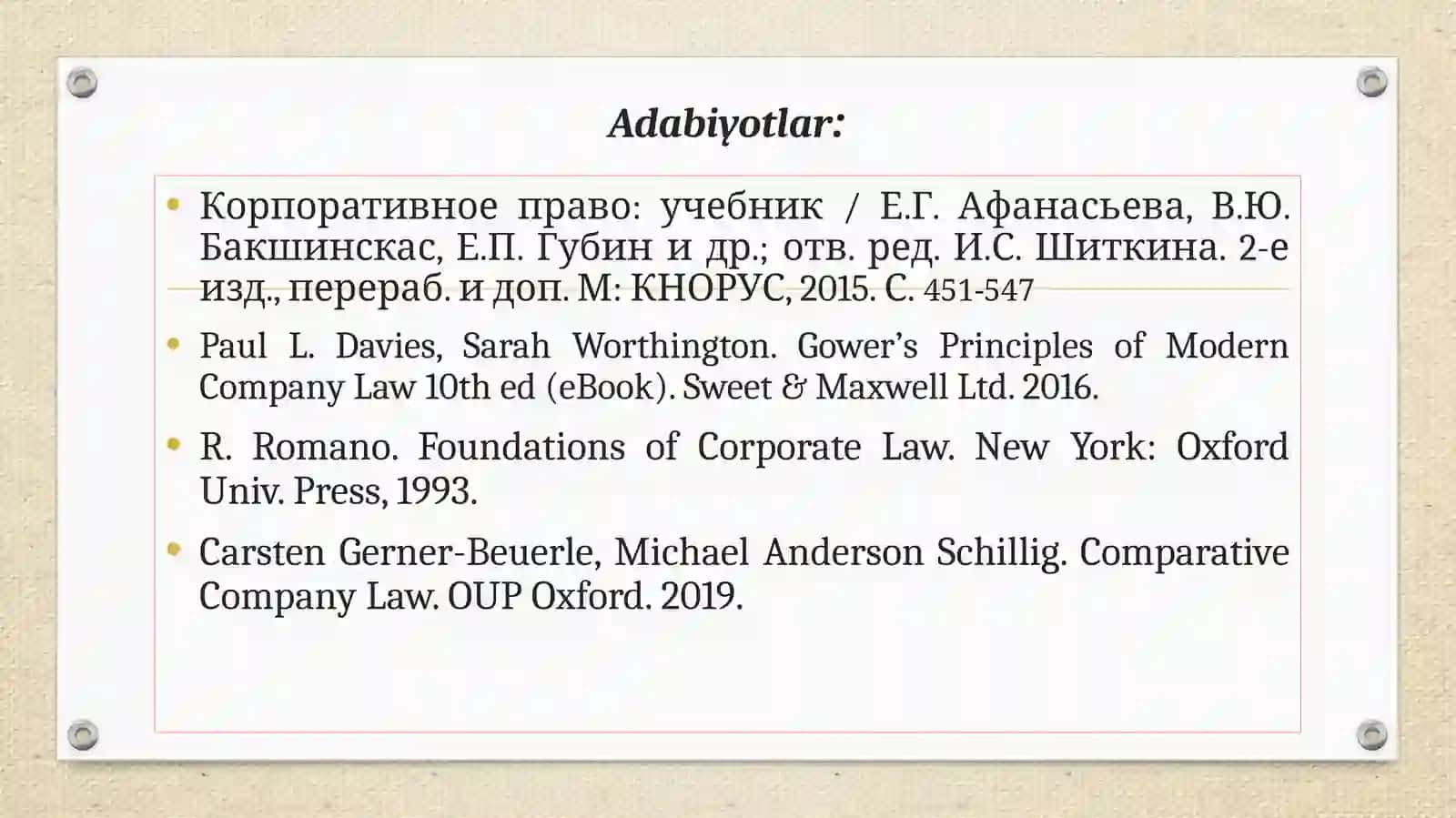 Ishtirokchilar va aksiyadorlarning korporativ huquq va majburiyatlari 2