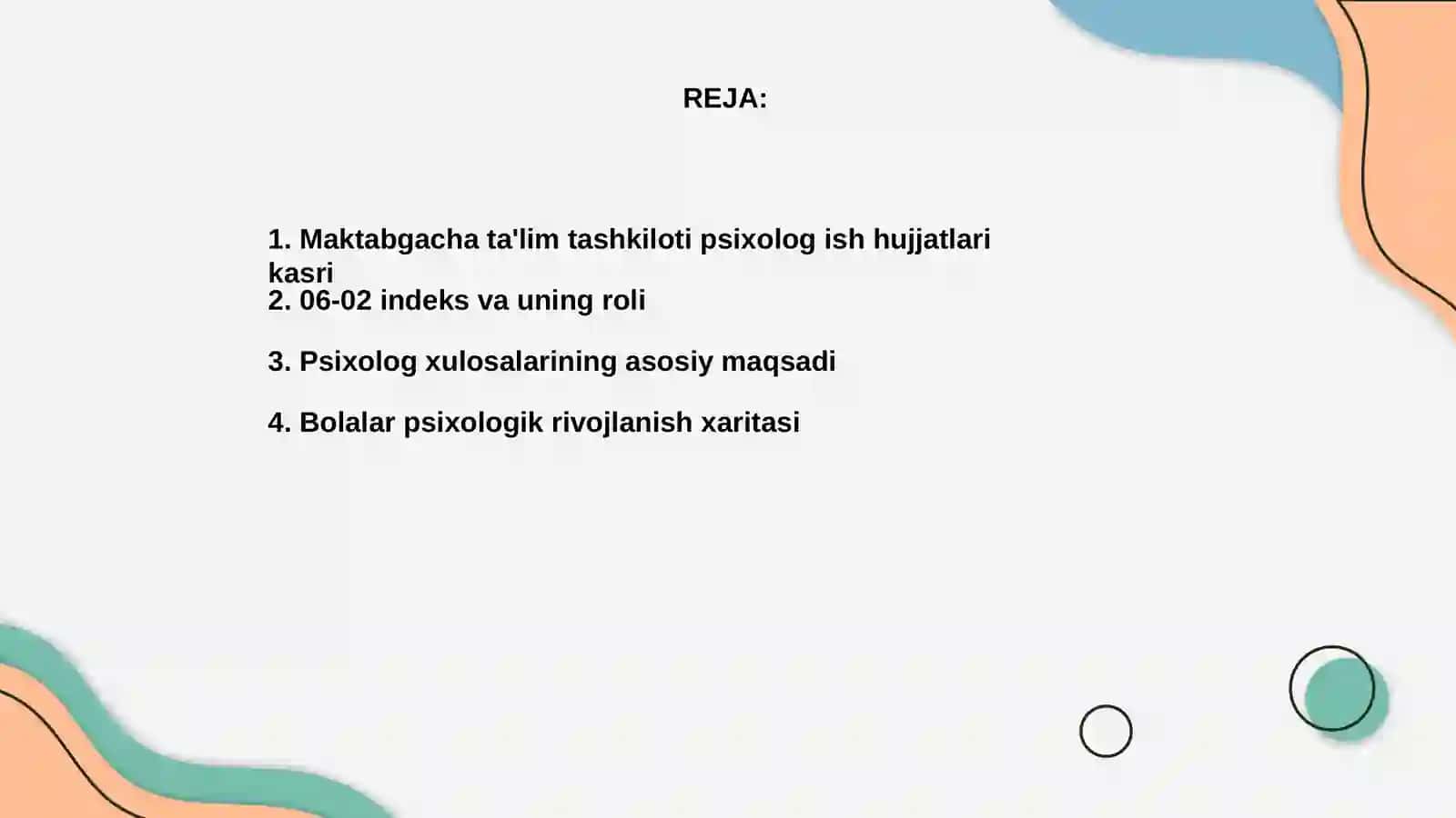 Maktabgacha talim tashkiloti psixolog ish hujjatlari.06-02indeksi.psixolog xulosalari va bolalarini psixolog rivojlanish xaritasi 2