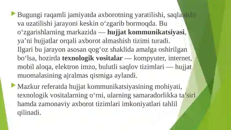Hujjat kommunikatsiyasida texnalogik vositalarining ta`siri 2