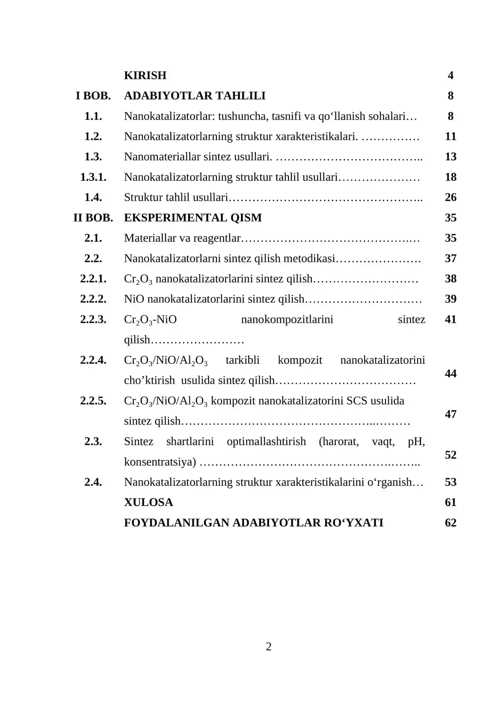 XROM (III) VA NIKEL (II) OKSIDLARI ASOSIDAGI  NANOKATALIZATORLARNING STRUKTUR XARAKTERISTIKALARINI O‘RGANISH 2