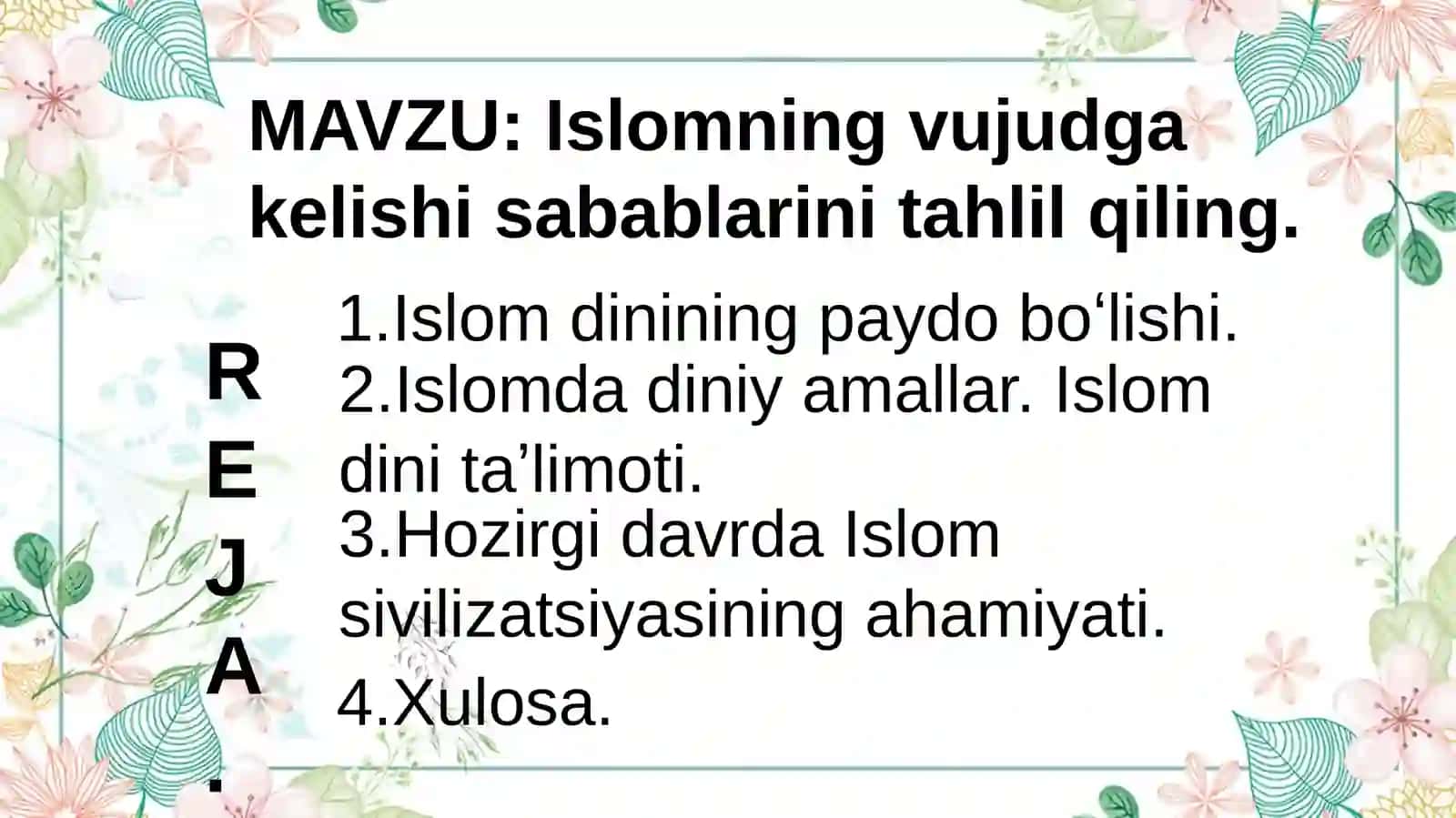 Shaxrisabz Davlat Pedagogika Instituti Pedagogika Fakulteti Maktabgacha Ta'lim yo'nalishi 2-kurs 3.24-guruh Talabasi Choriyeva Baxti Gulning Dinshunoslik Fanidan Tayyorlagan Taqdimoti 2