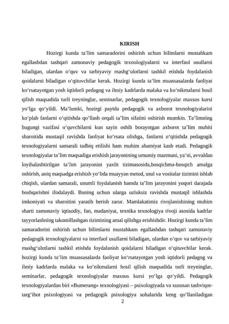"BUMERANG" TEXNOLOGIYASIDAN FOYDALANISH 2