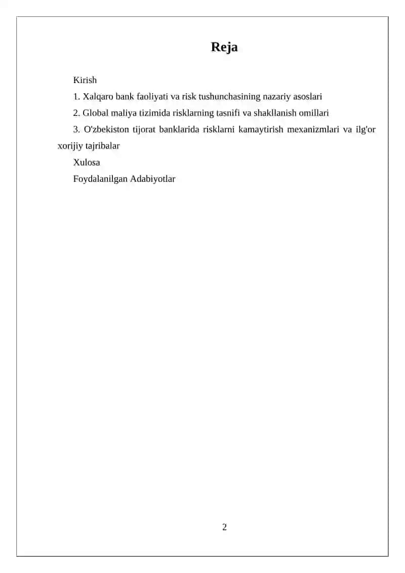 Xalqaro bank risklari va ularni boshqarish usullari 2