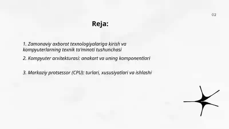 Zamonaviy axborot texnologiyalari. Kompyuterlarning texnik ta'minoti va unda ishlash 2