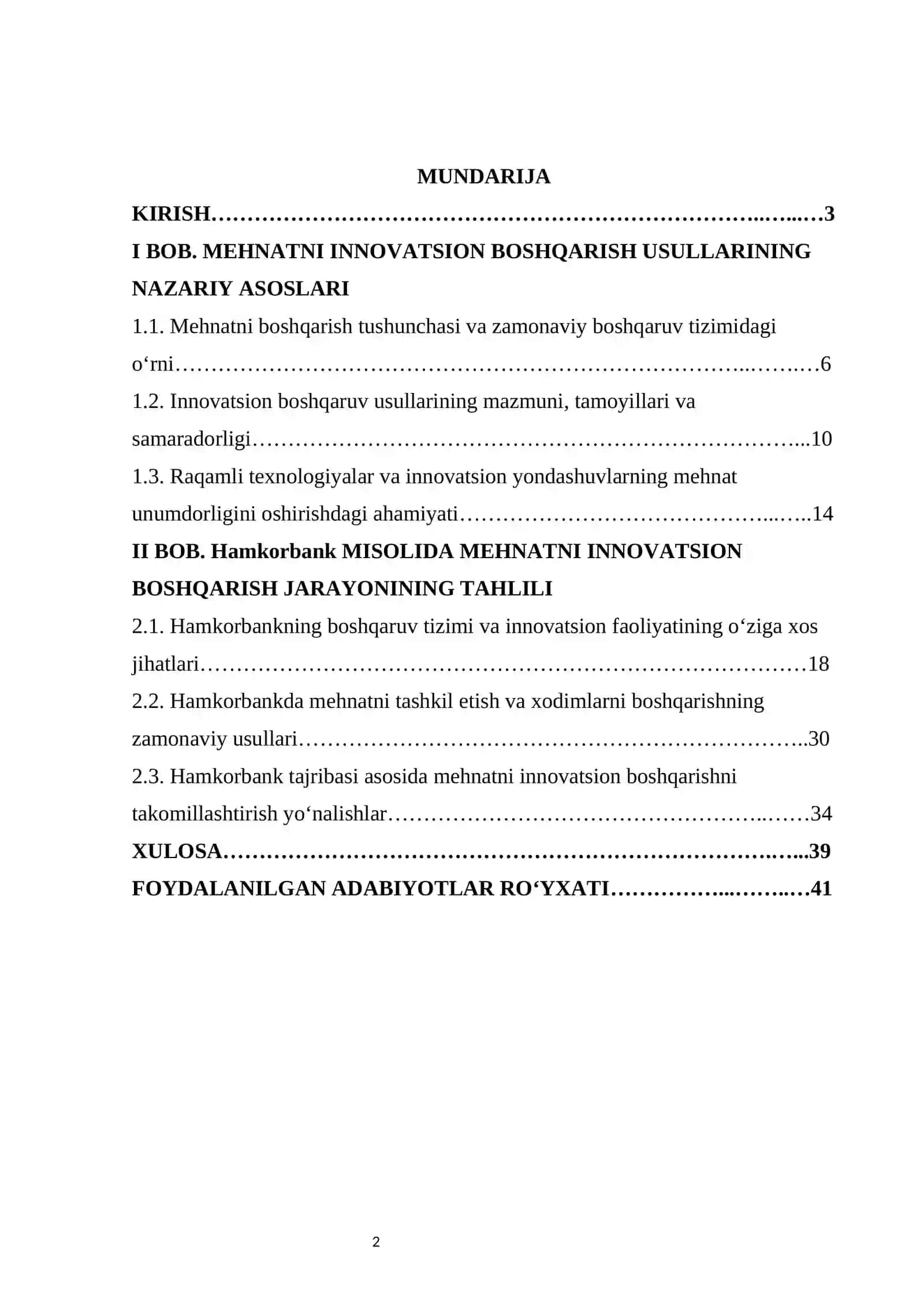 Mehnatni innovatsion boshqarish usullari  kurs ishi 2