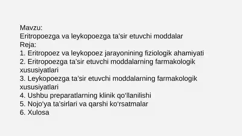 eritropoez va leykopoezga qarshi vositalar 2