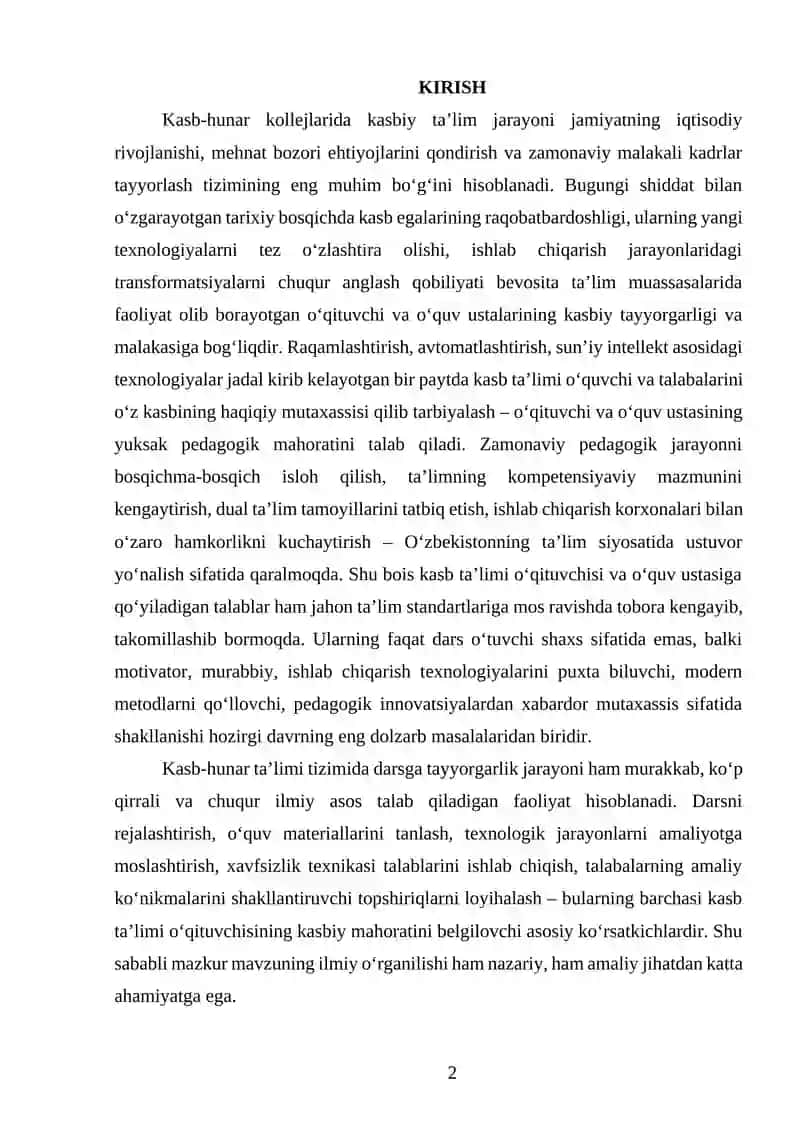 Kasb-hunar kollejlarida o'qituvchi va o'quv ustasiga talablar va darslarga tayyorgarlik 2